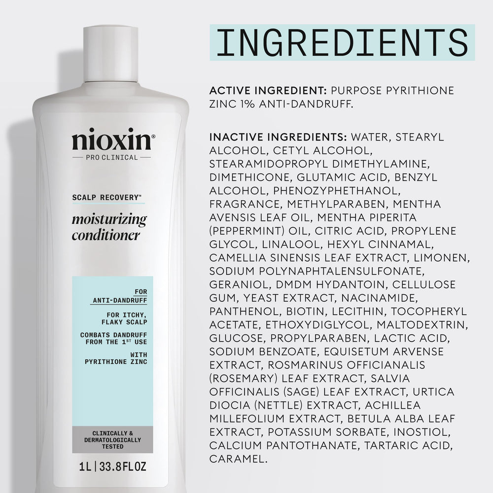 NIOXIN label close-up with pyrithione zinc noted for flake control benefit