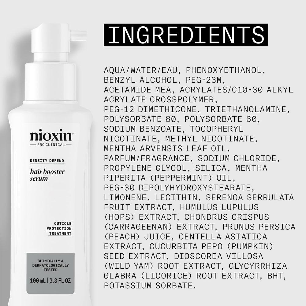 Nioxin label closeup highlighting ingredients and professional formulation benefit