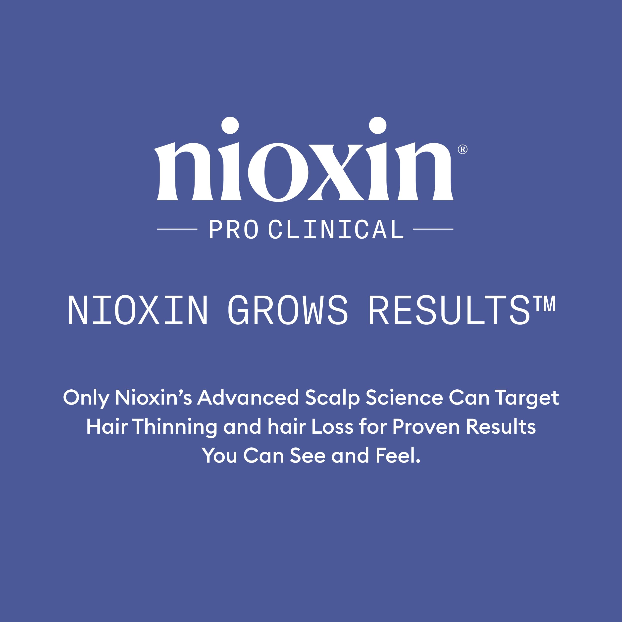 Before and after hair shots with Nioxin demonstrating improved-looking density