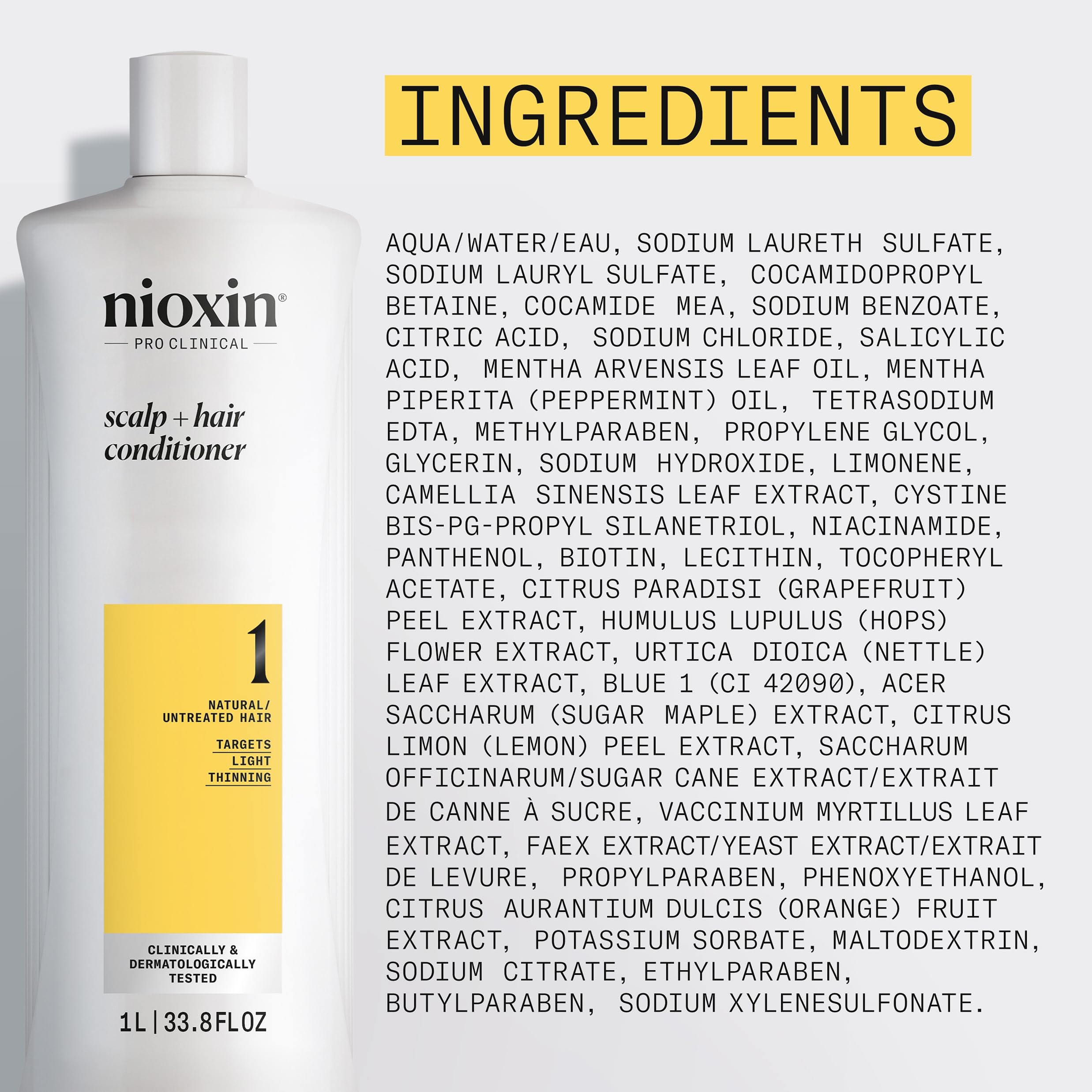 Nioxin System 1 trio displayed to show coordinated scalp care benefit