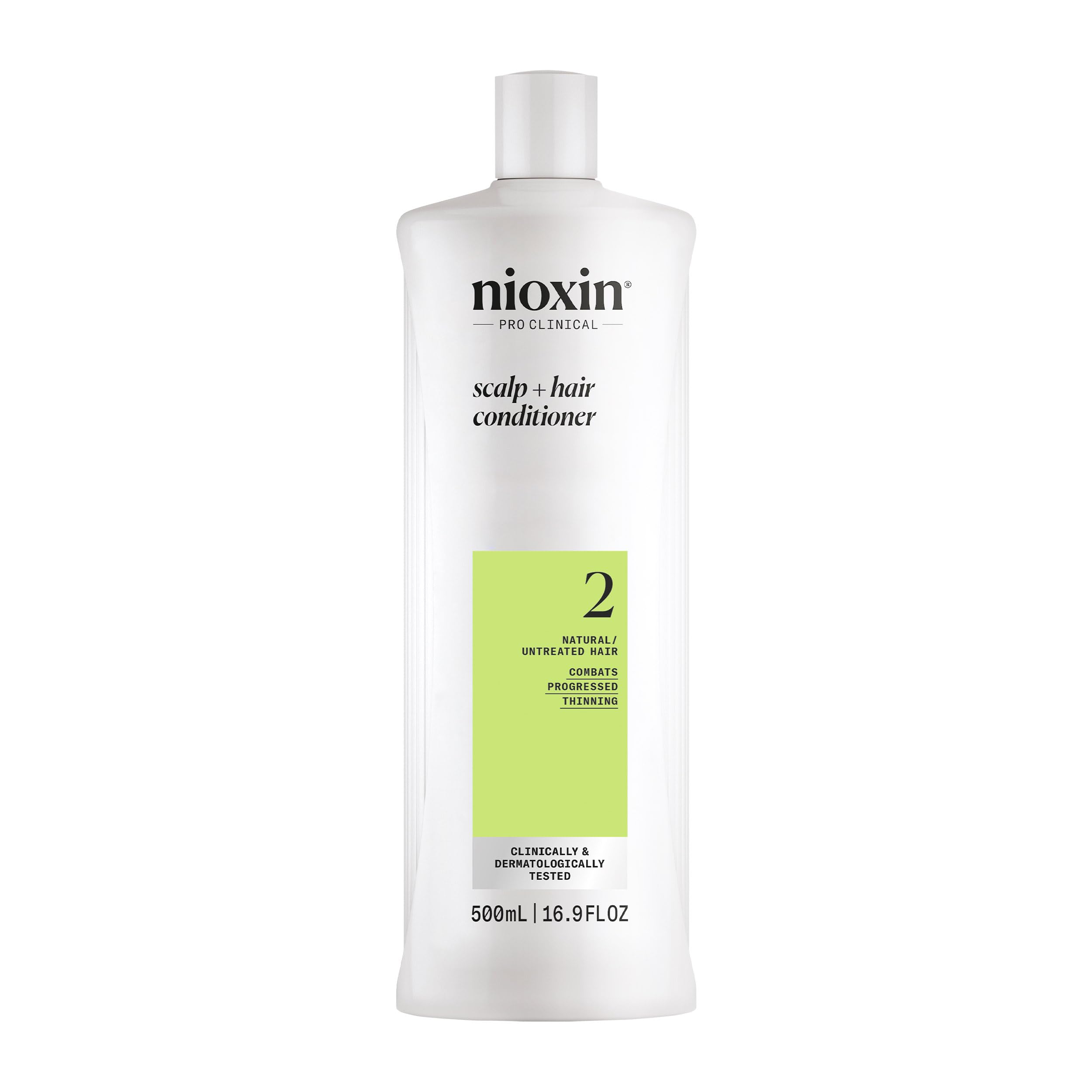 Nioxin System 2 front packaging shows brand and benefit for fuller-looking hair