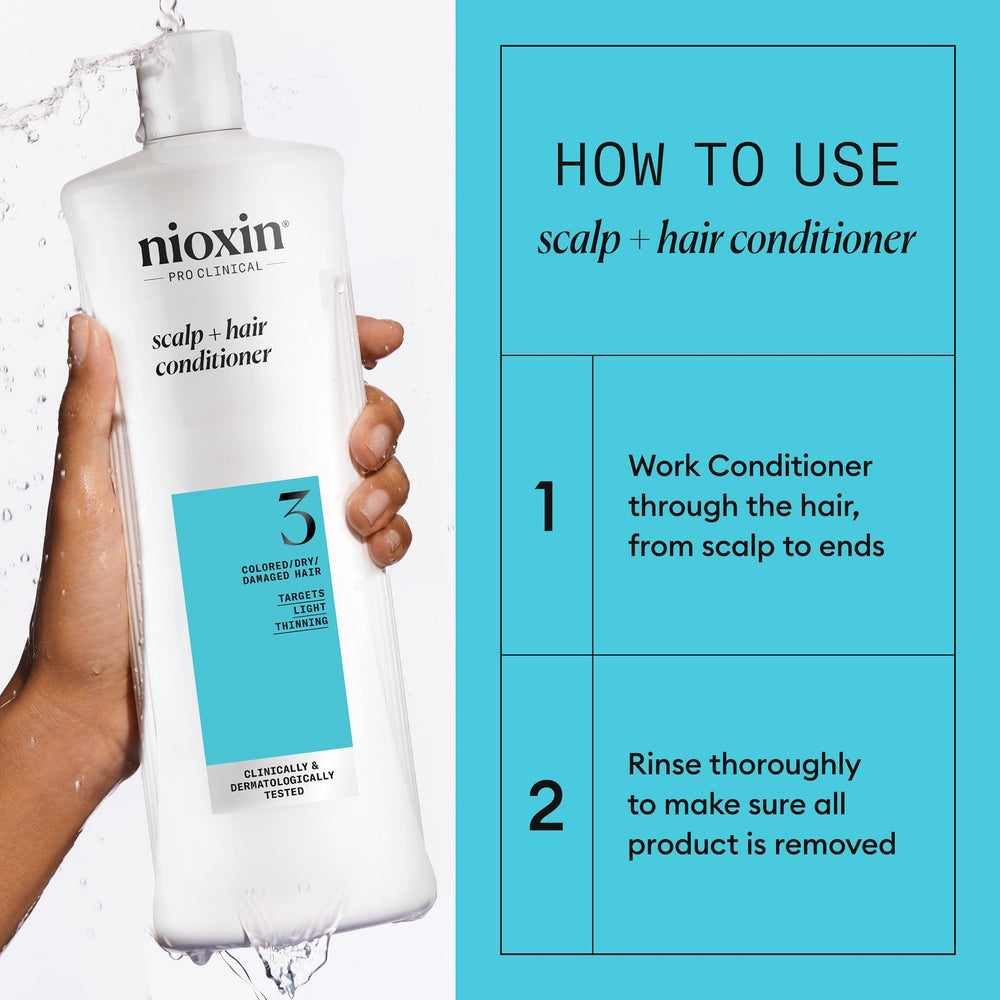 Nioxin System 3 conditioned hair after styling demonstrating fuller-looking strands