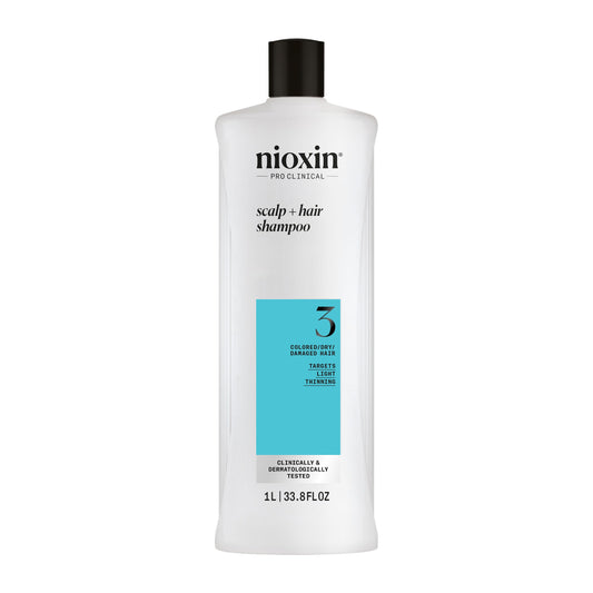 Nioxin System 3 front bottle showing full-size packaging and clear product benefit