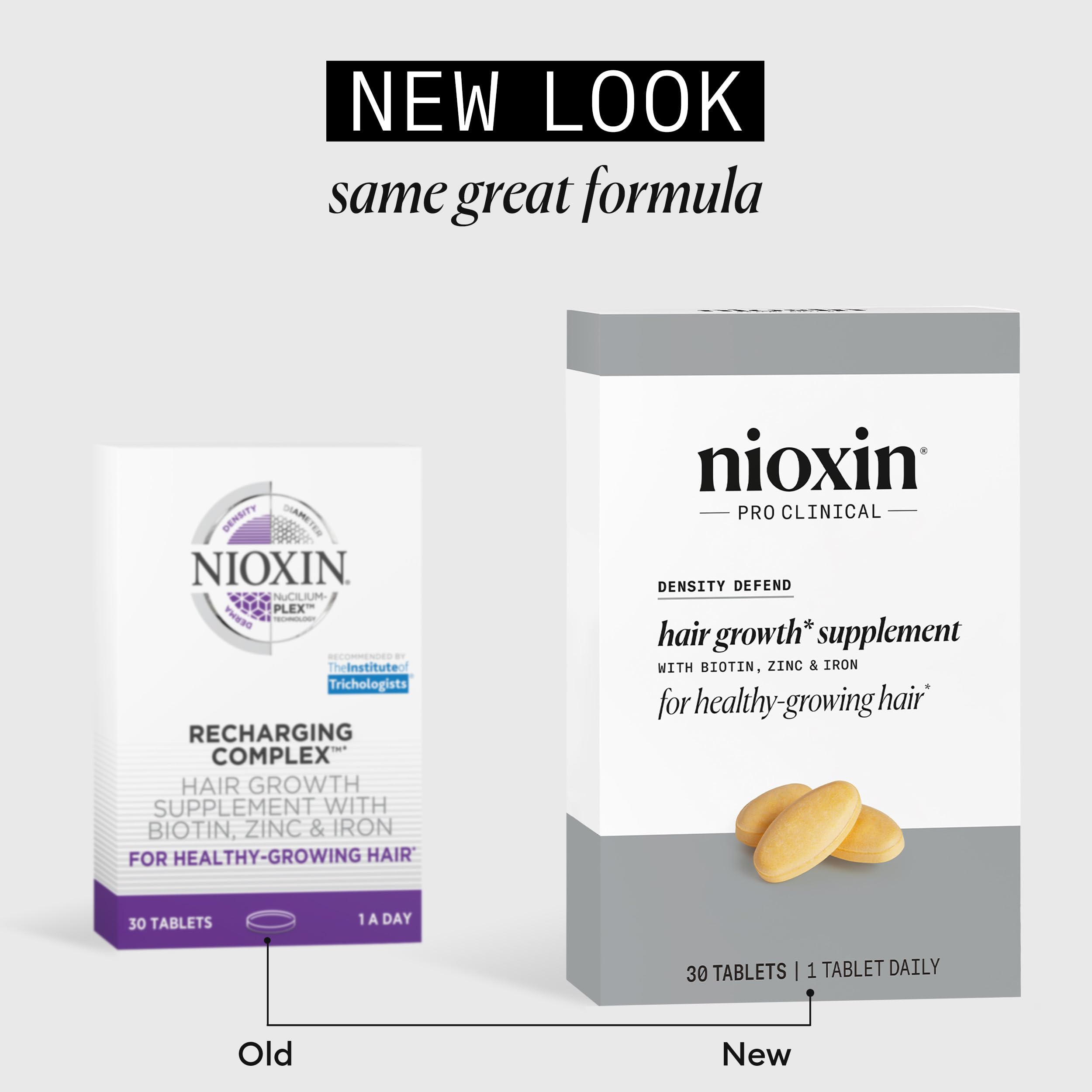 NIOXIN tablet close-up revealing texture and coating for swallowability
