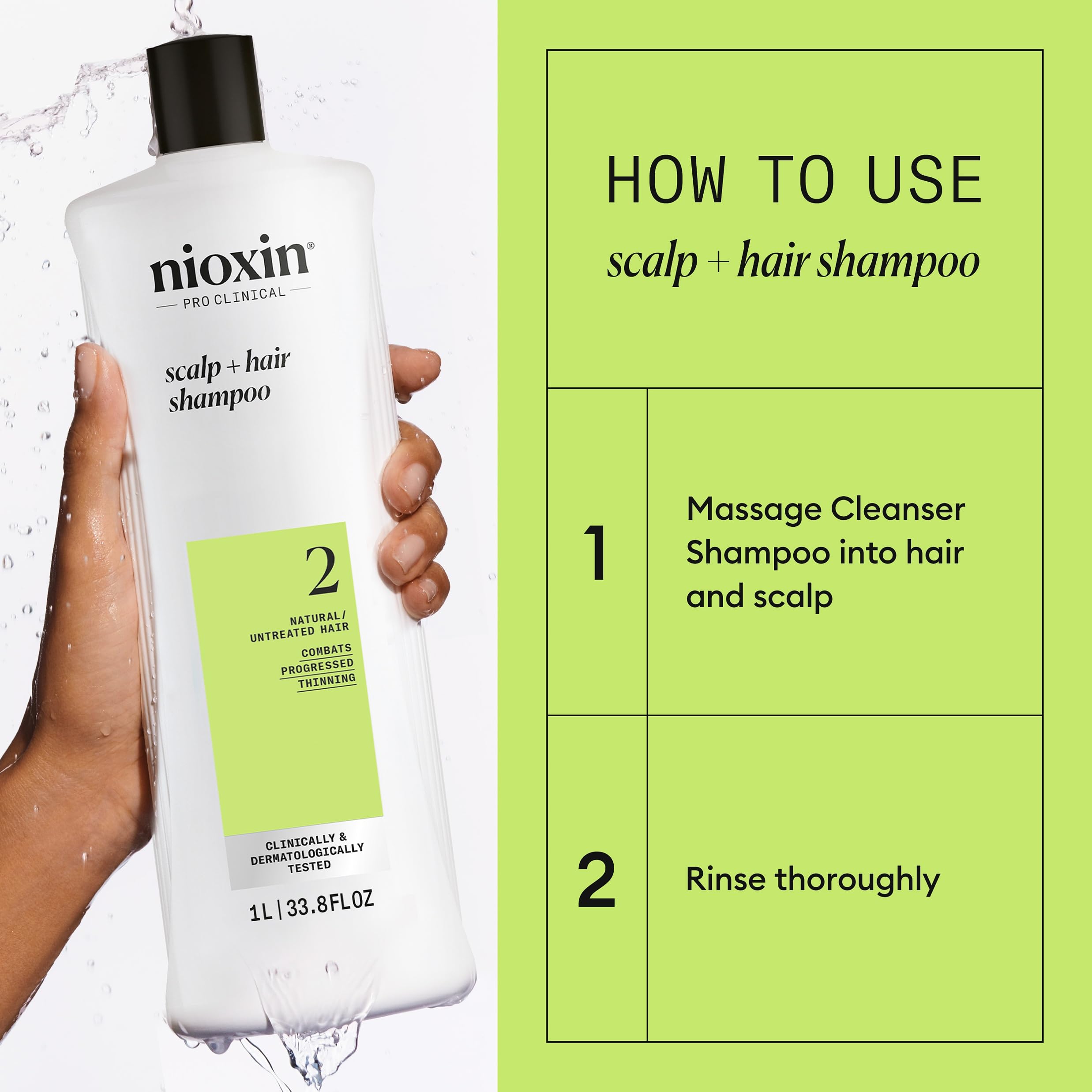 Person applying Nioxin shampoo at roots to remove buildup and sebum