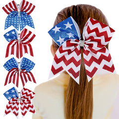 Nishine front view showing four flag-pattern bows and patriotic sparkle