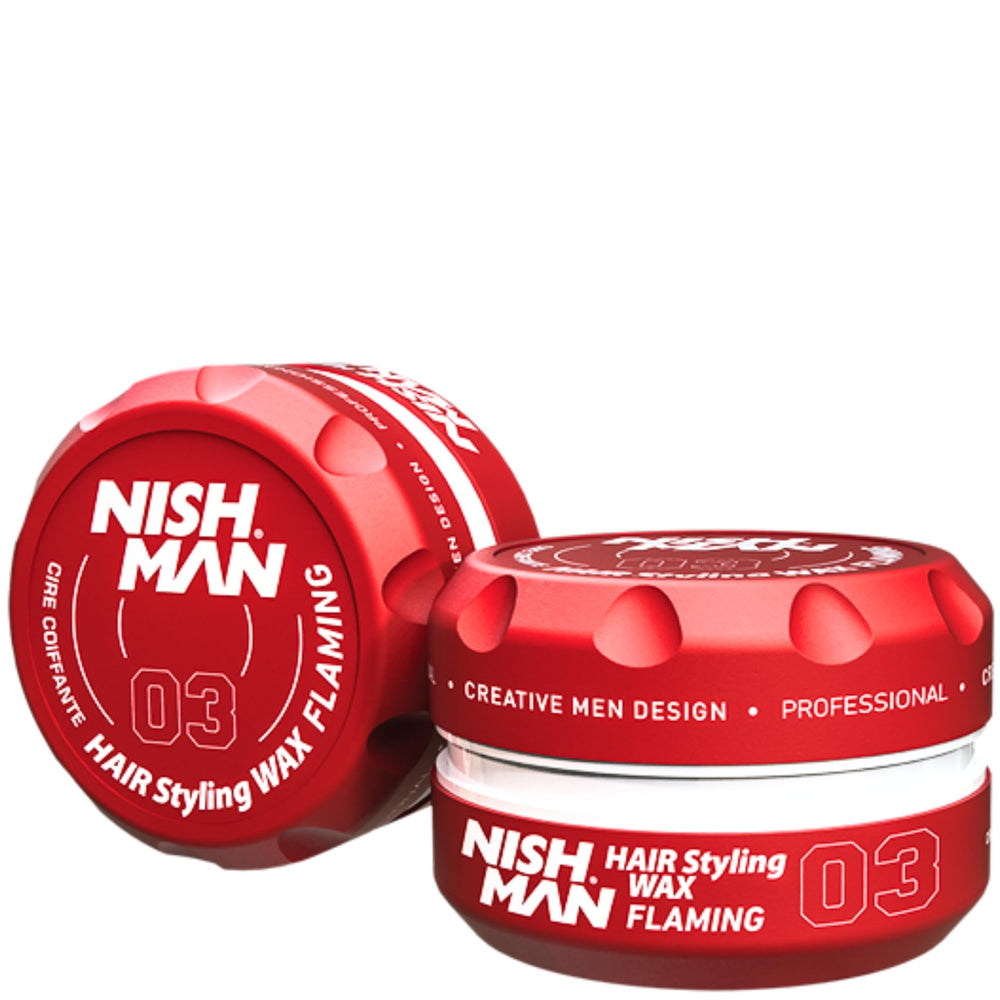 Nishman front packaging showing jar and strong shiny hold benefit