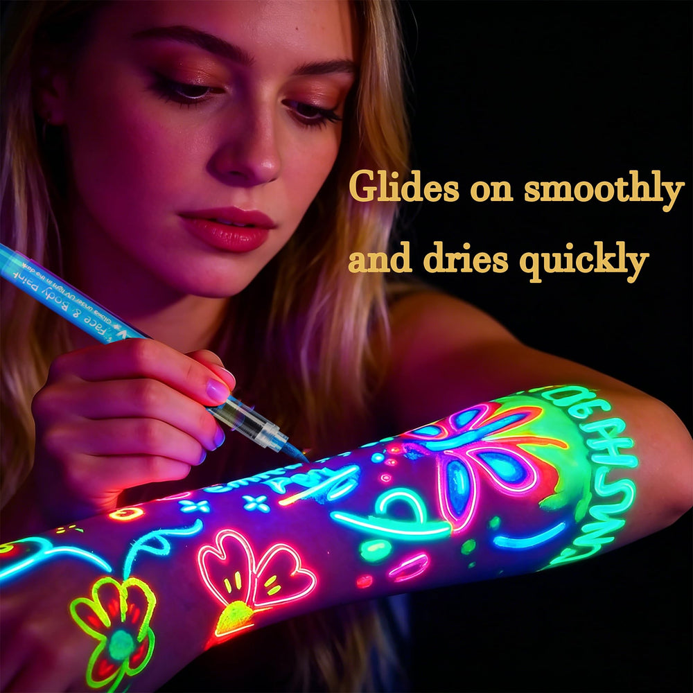 NIUEFH full color array of 12 neon markers for versatile body art