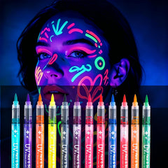 NIUEFH front packaging showing 12 vibrant face paint pens and benefits