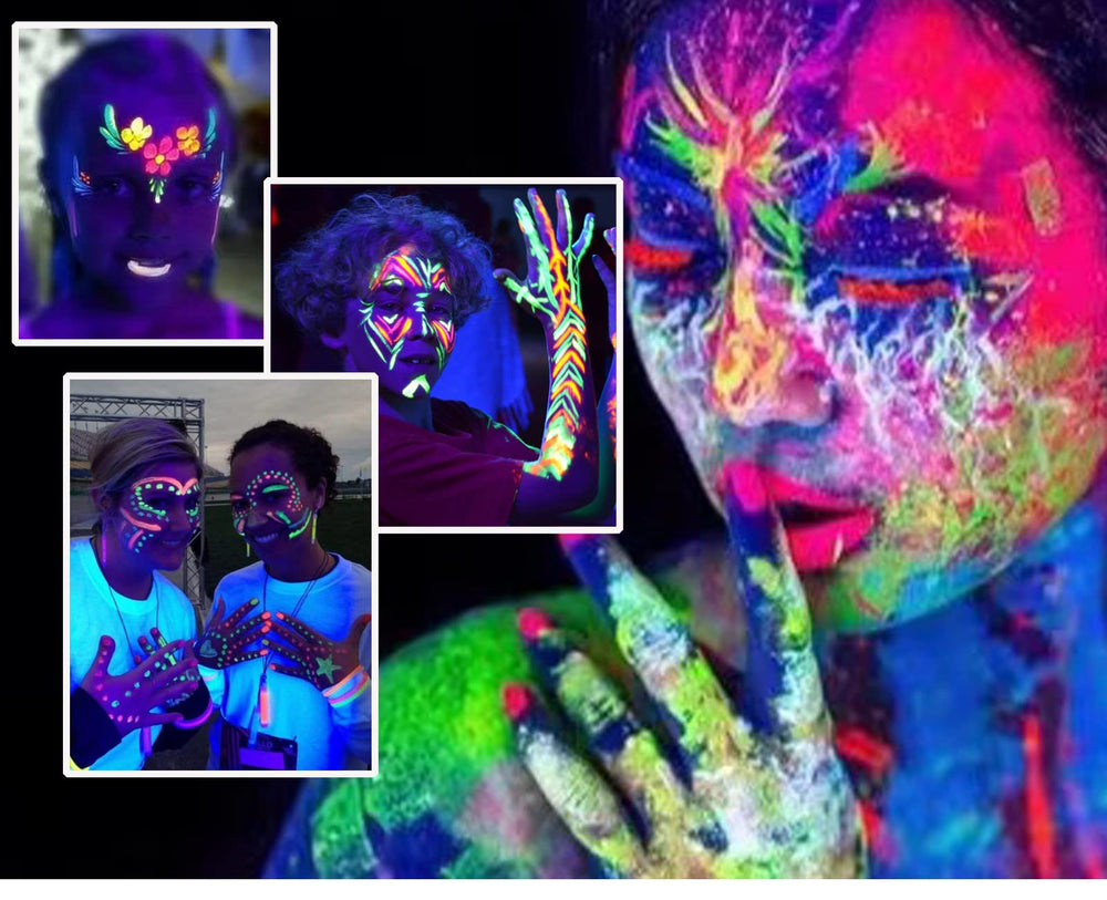 NIUEFH party blacklight scene displaying dramatic neon glow benefit