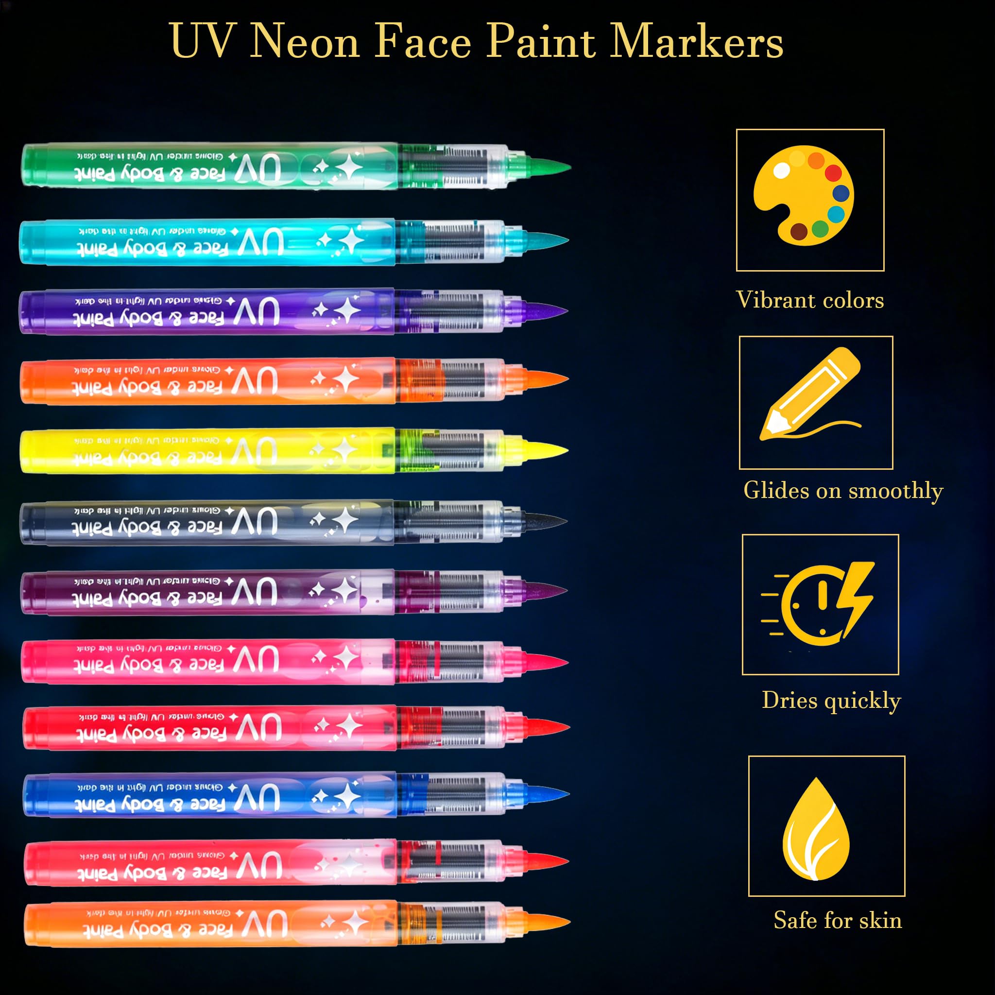 NIUEFH pens glowing under UV light highlighting dramatic festival effect