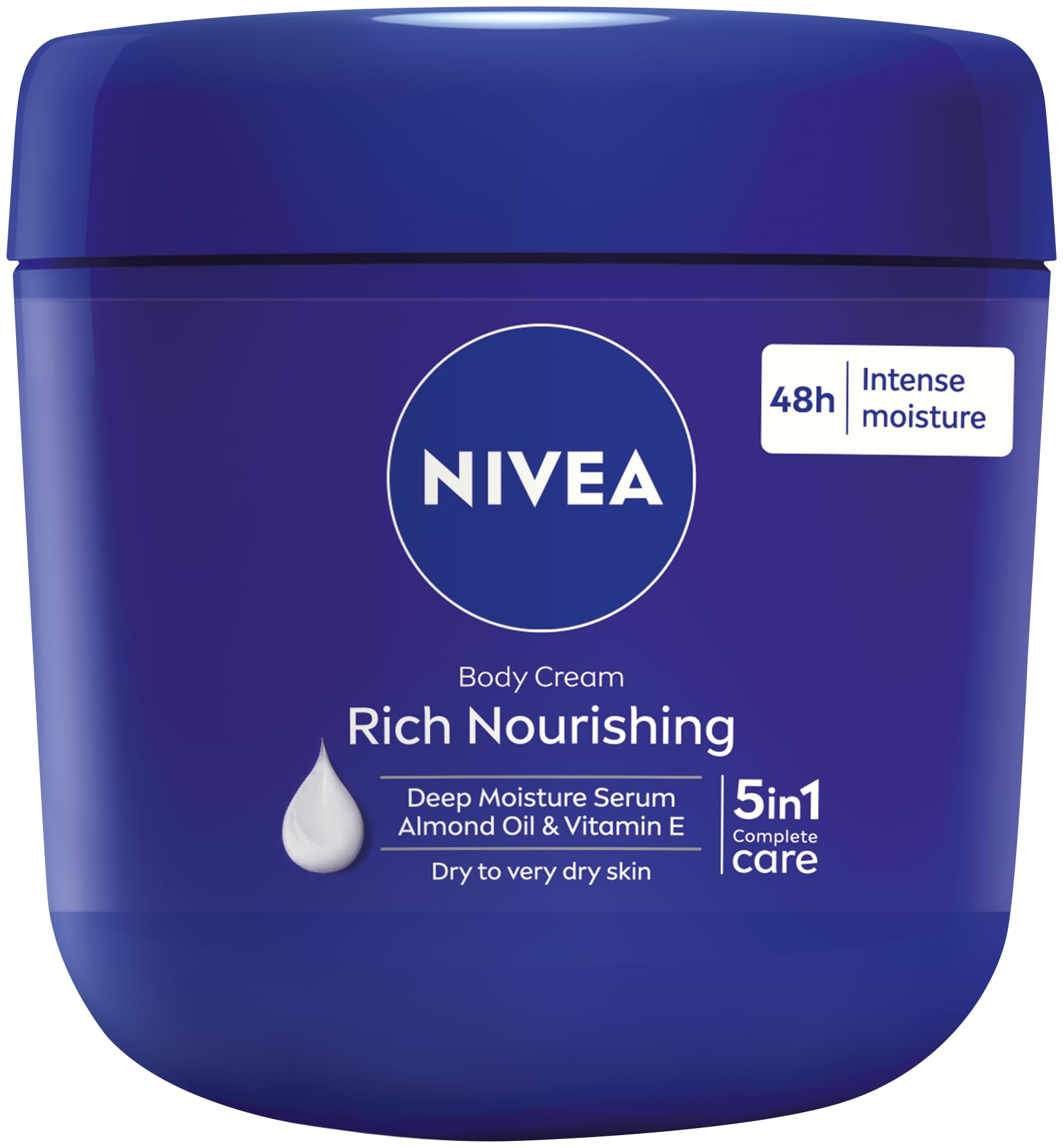 NIVEA almond oil 400ml tub front view showing packaging and large size benefit