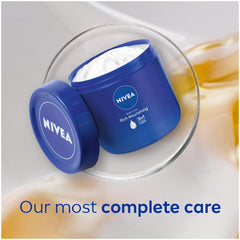 NIVEA almond oil open tub with visible label for ingredient clarity benefit