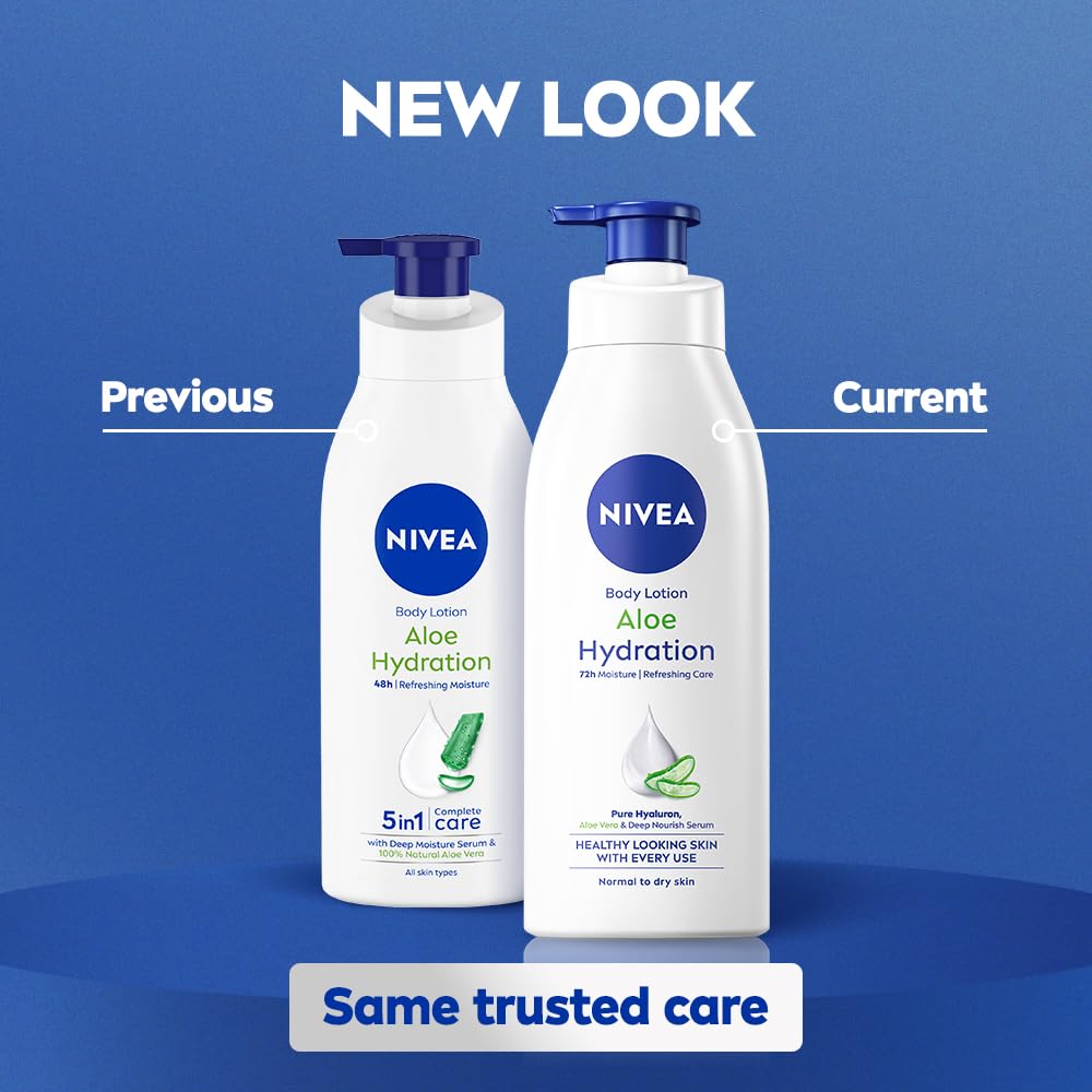 NIVEA aloe hydration with aloe leaf close-up highlighting natural aloe extract soothing benefit