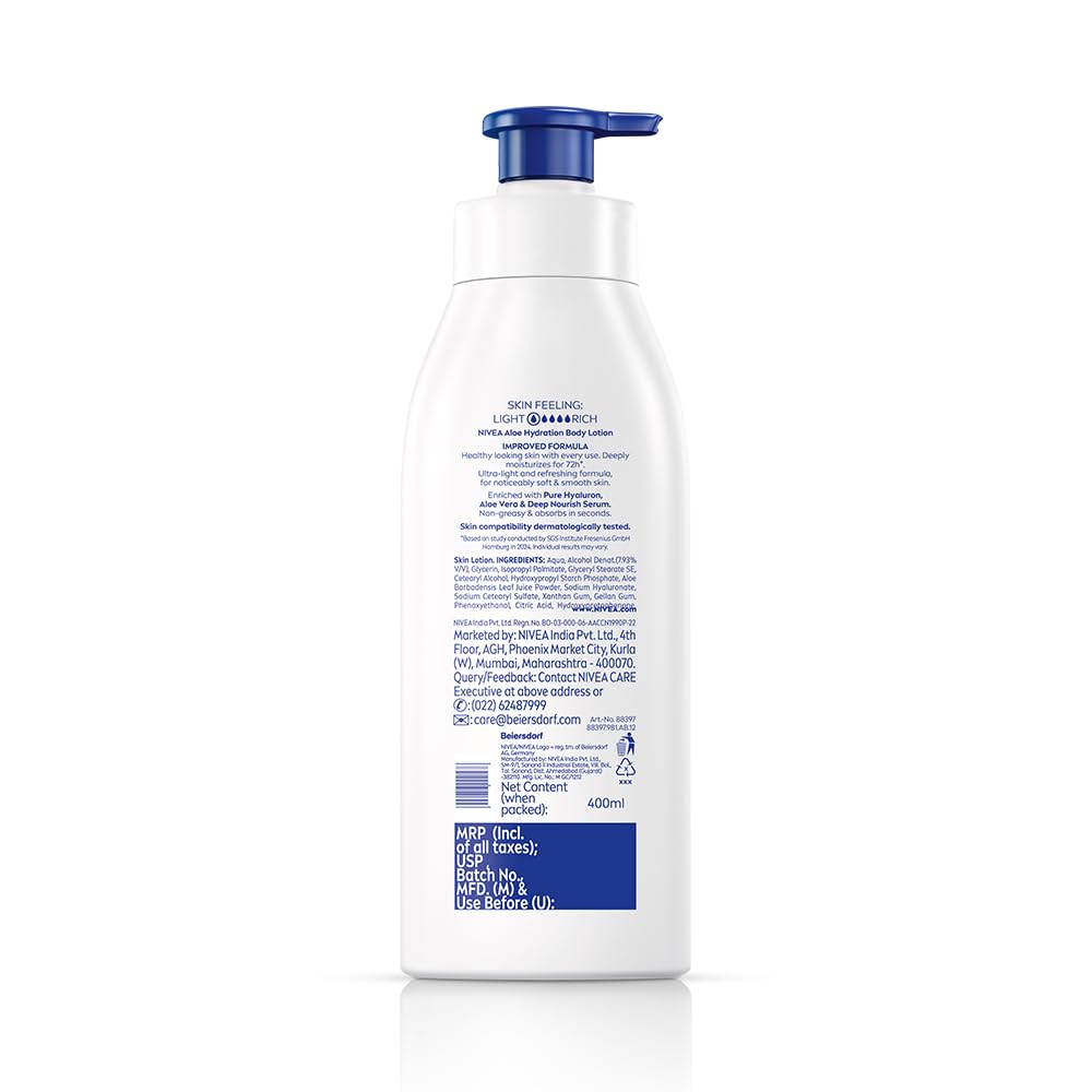 NIVEA aloe hydration lotion applied to forearm showing immediate absorption and soft feel