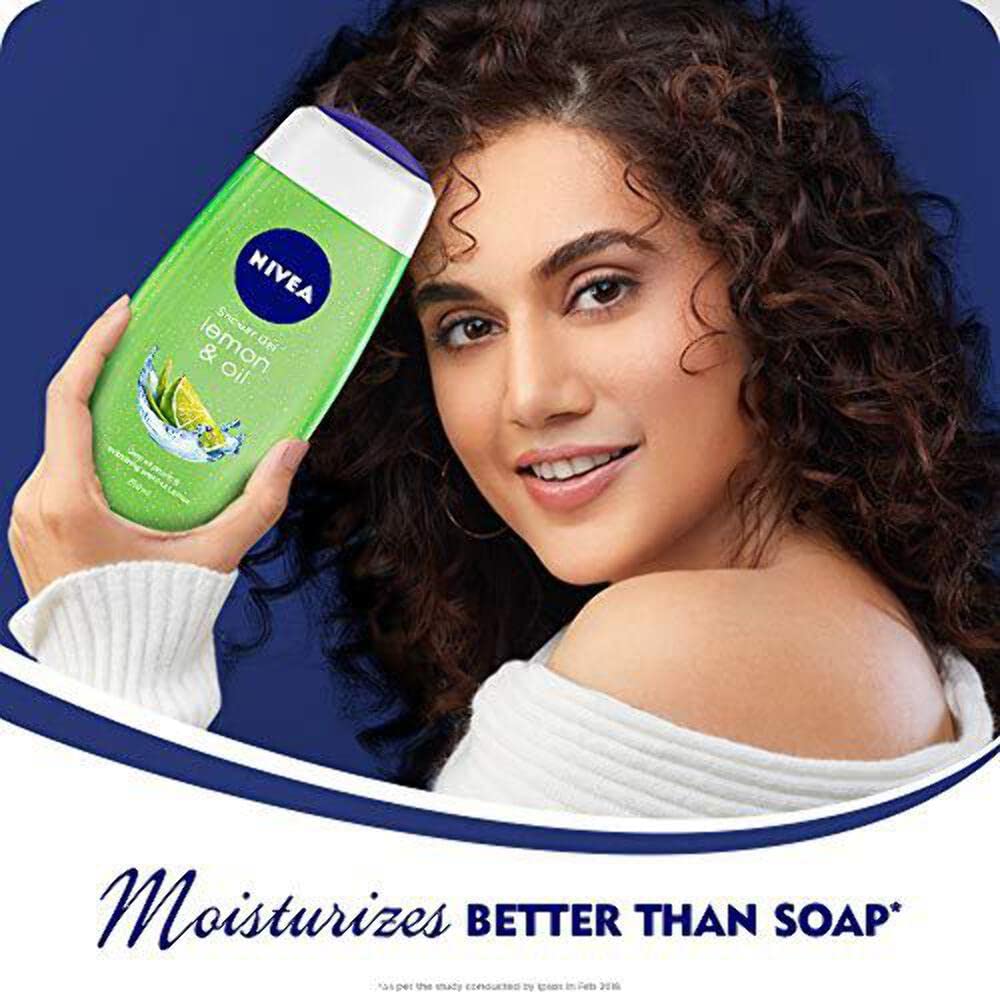 NIVEA bottle in bathroom setting showing lifestyle use and refreshing citrus benefit