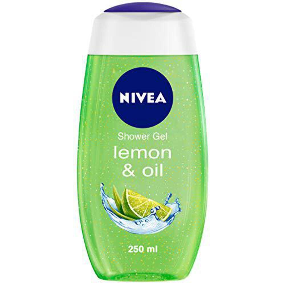 NIVEA bottle front view showing lemon and oil scent and clear labeling benefit clarity