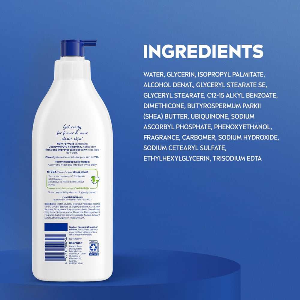 NIVEA bottle on bathroom shelf suggesting simple integration into routine