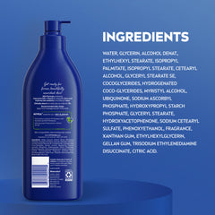 NIVEA bottle with recycled plastic symbol emphasizing eco-conscious packaging