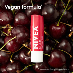 NIVEA cherry open cap label shot showing clear ingredient labeling benefit