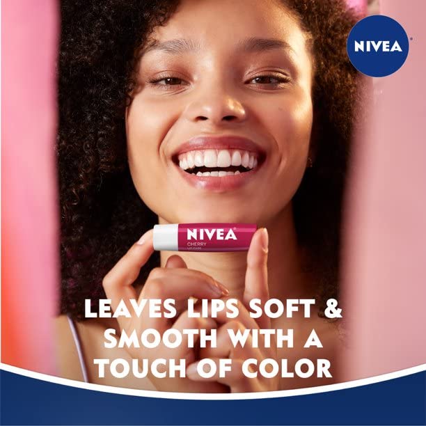 NIVEA applying on lips demonstrating glossy finish and comfortable wear