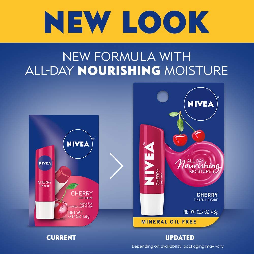 NIVEA close-up of cherry tint showing subtle reddish shine for natural look