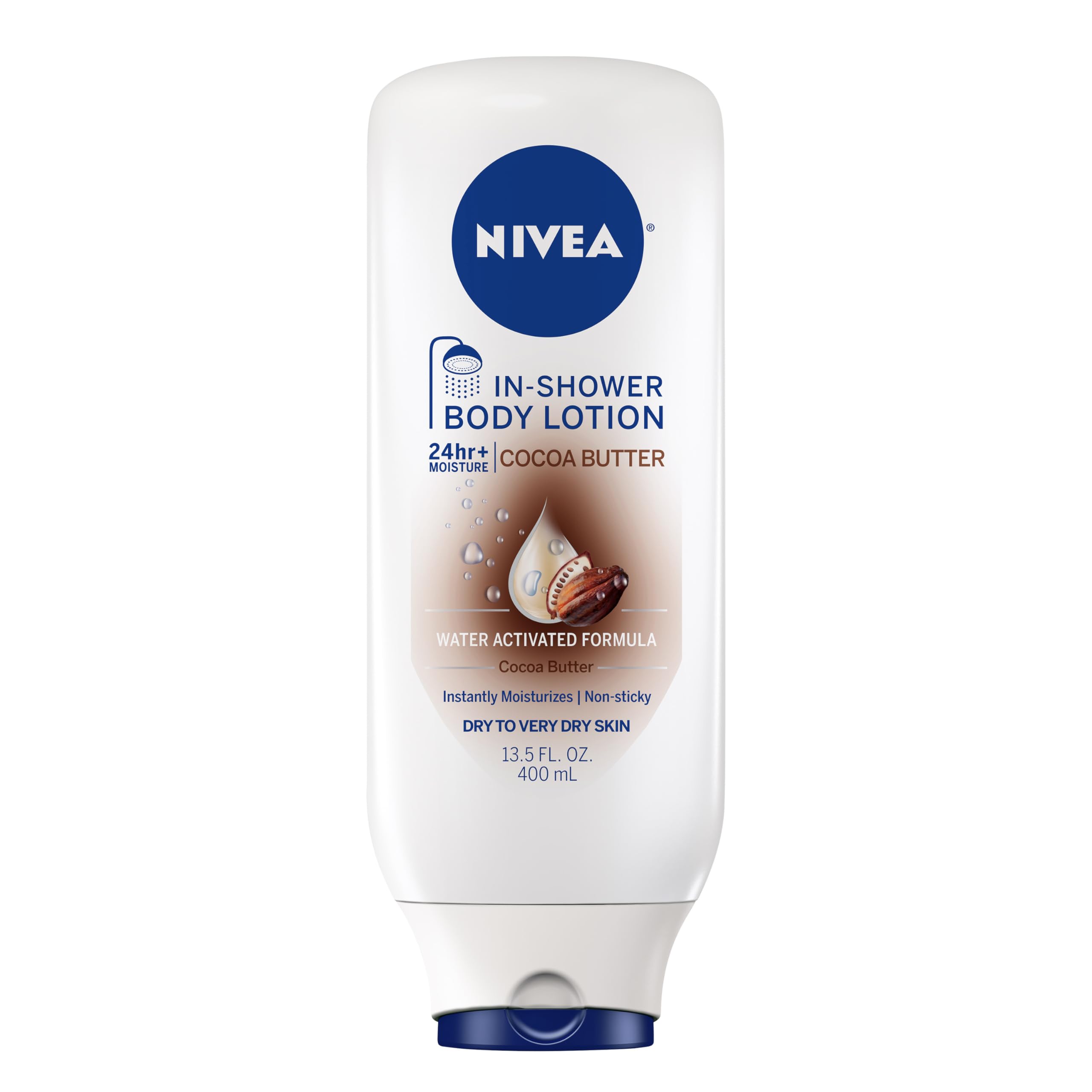 NIVEA bottle front view showing cocoa butter lotion and clear labeling for easy identification