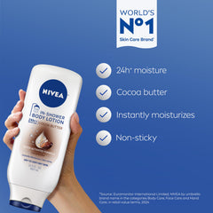 NIVEA pump close-up showing dispenser detail and convenient single-handed use benefit