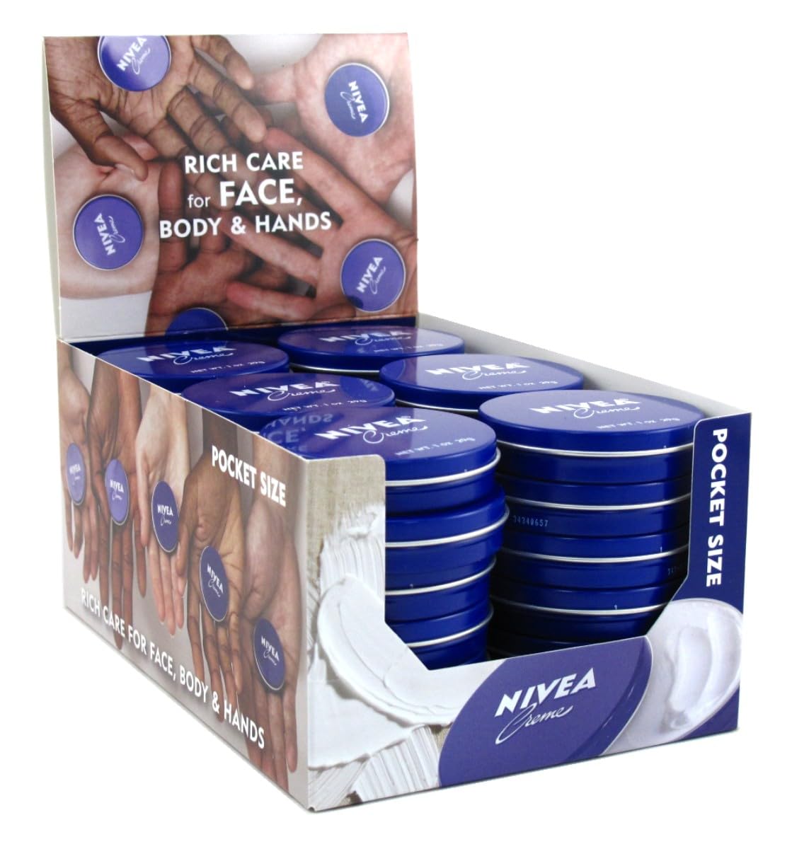 NIVEA 1 oz tin placed in a travel kit demonstrating portable moisturizing benefit