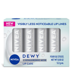 NIVEA front packaging showing dewy lip balm pack, portable hydration benefit