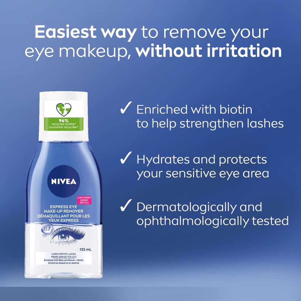 NIVEA bottle being shaken to blend layers for effective makeup removal