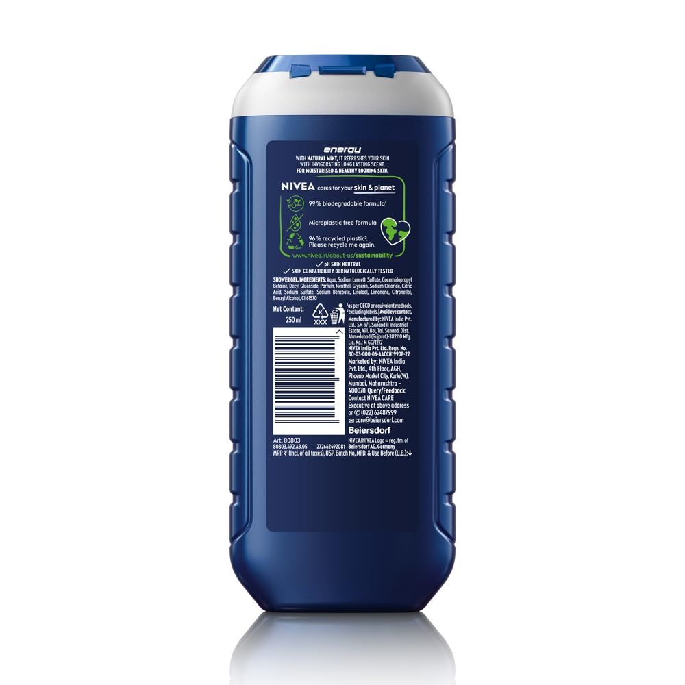 NIVEA bottle on bathroom shelf styled for active morning routine boost