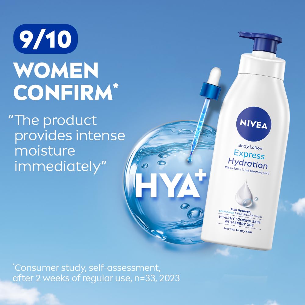 NIVEA 400 ml bottle next to common items to show scale and generous volume