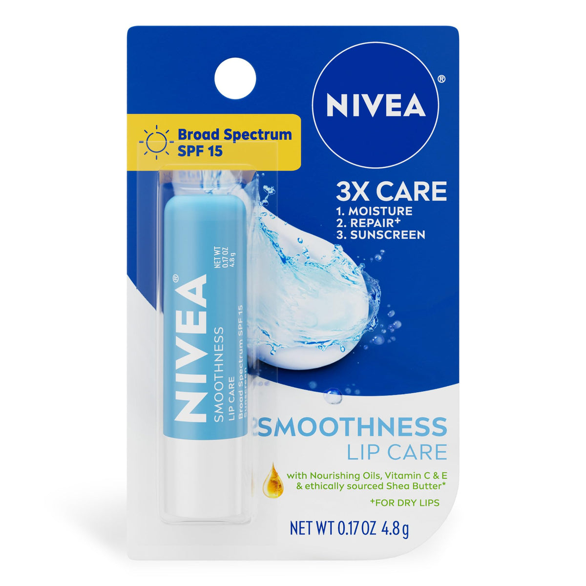 NIVEA front packaging showing SPF 15 protecting lips