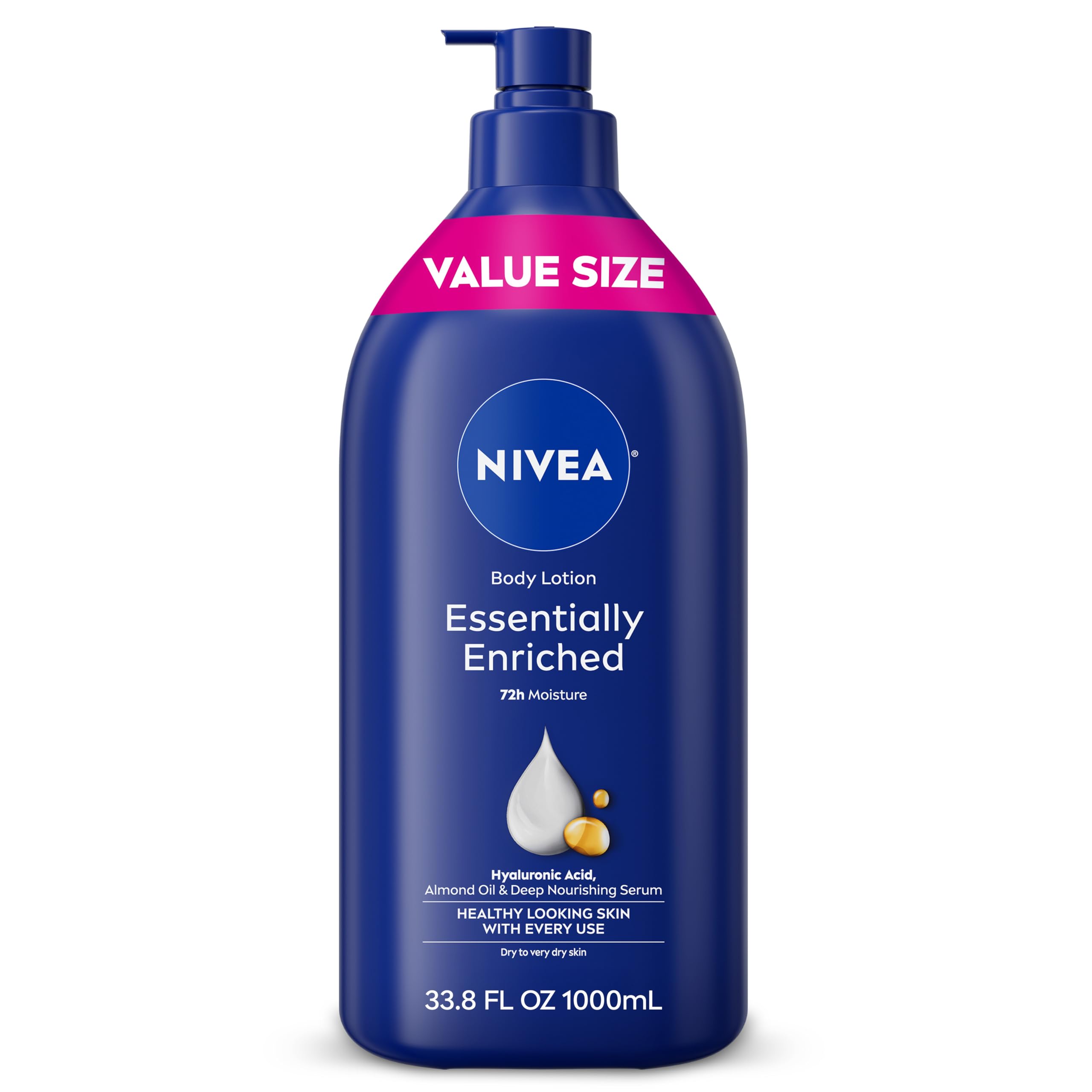 NIVEA front pump bottle showing value size and clear branding for convenience