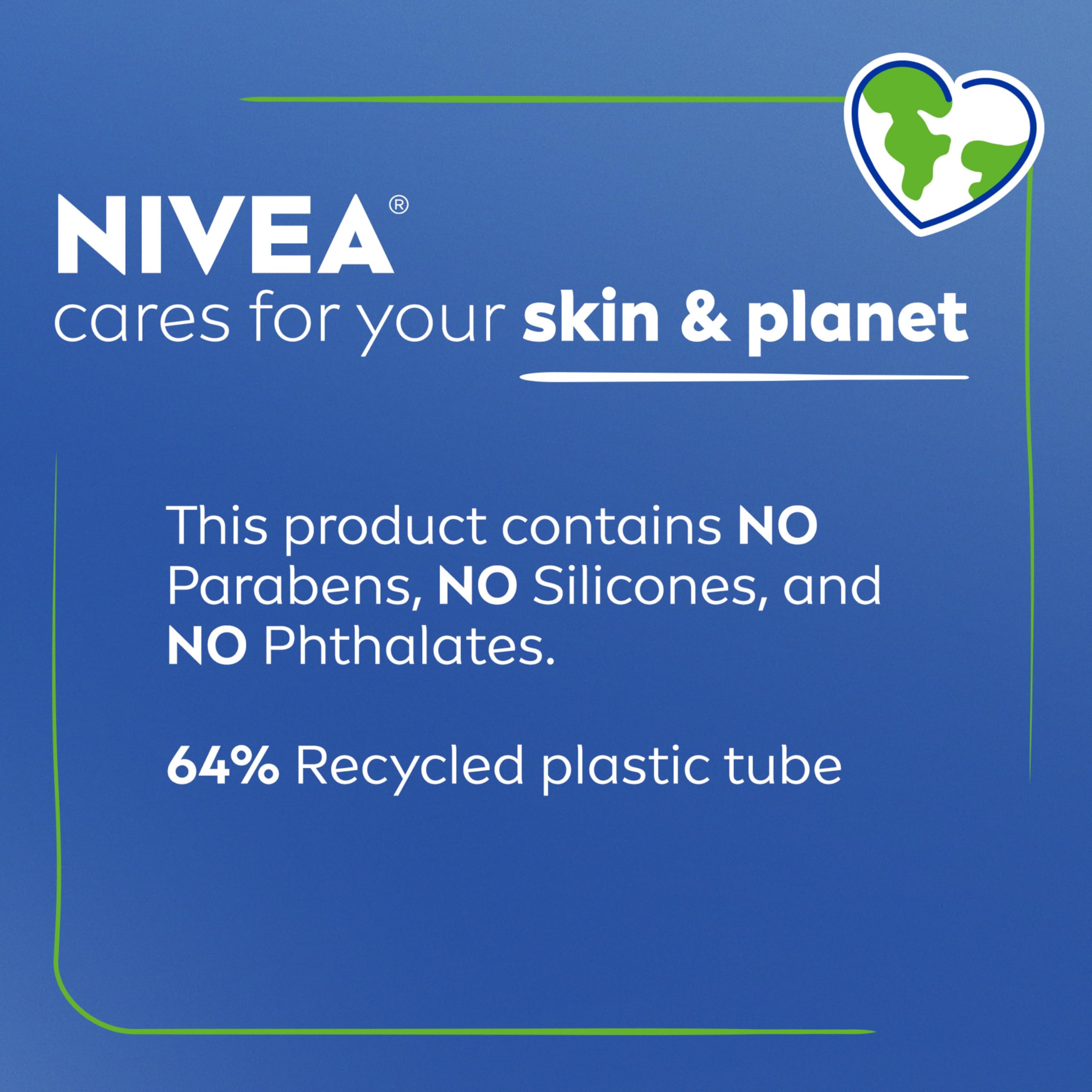 Close-up of NIVEA recycled tube label emphasizing sustainable packaging benefit