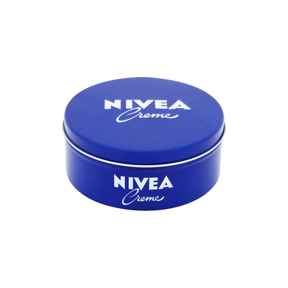 NIVEA metal tin front view showing brand and compact size for reliable storage
