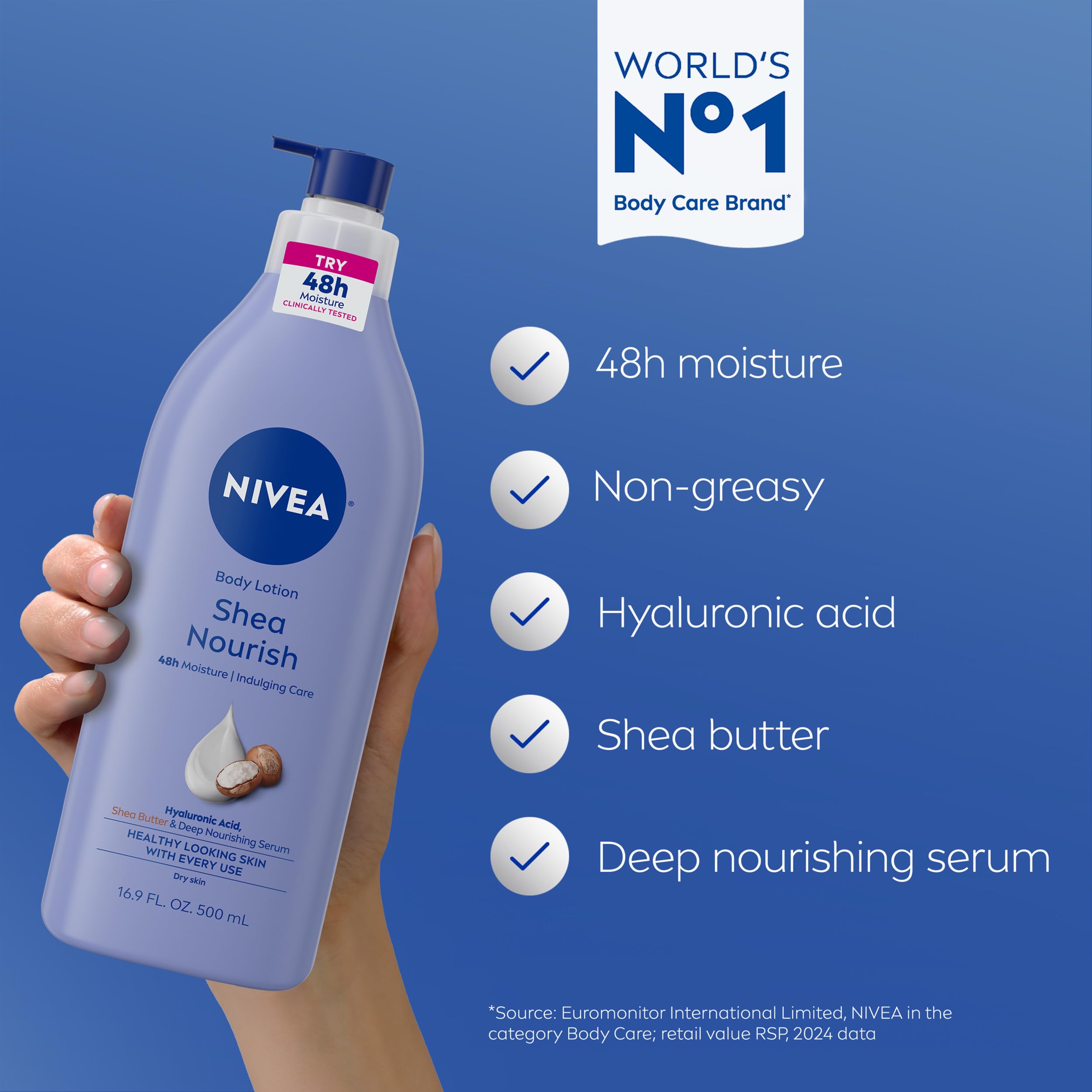 NIVEA hyaluronic acid graphic highlighting moisture‑binding performance