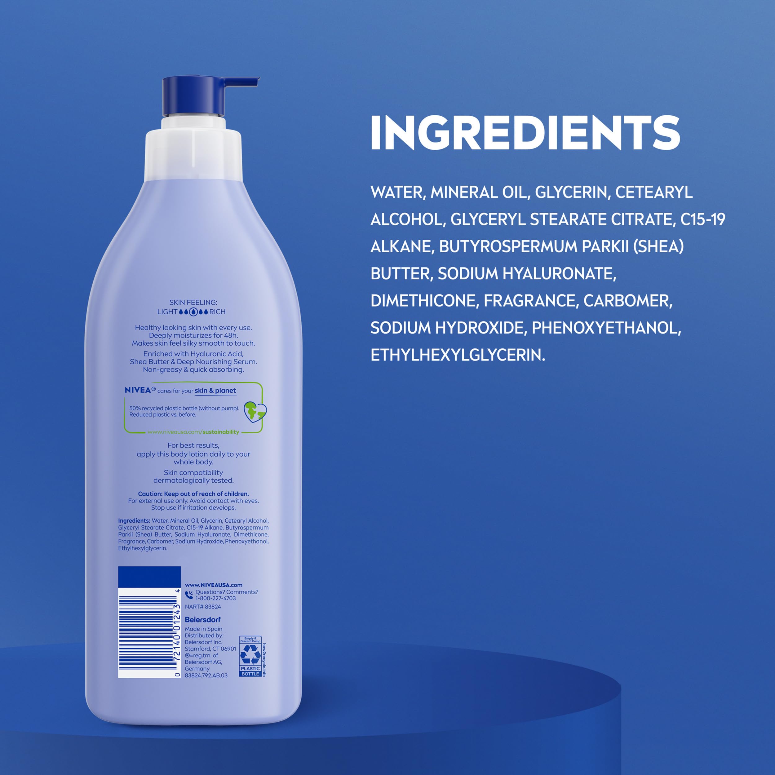 NIVEA ingredients label close-up showing key actives for skin hydration