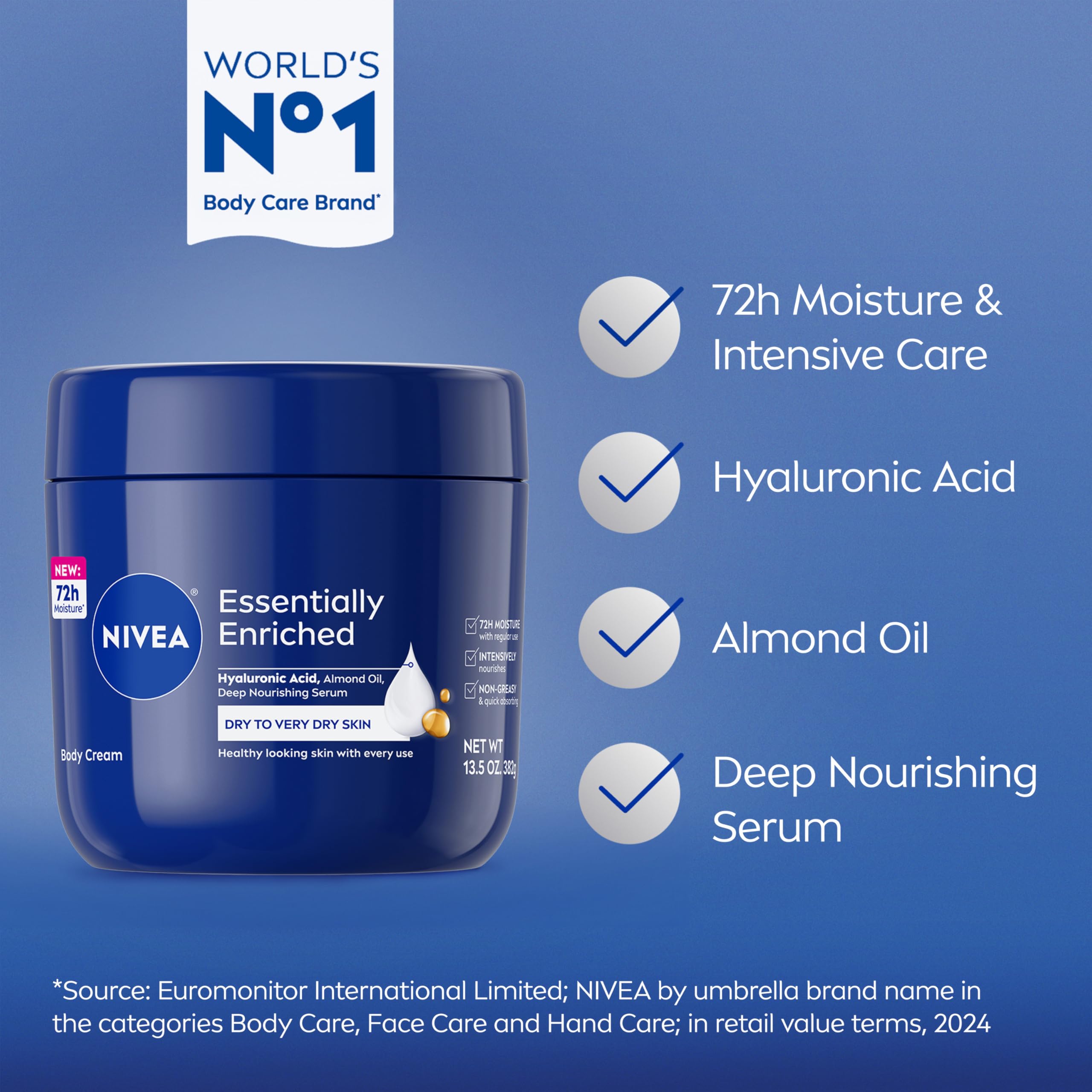 NIVEA open jar with cream illustrating rich non-greasy formula