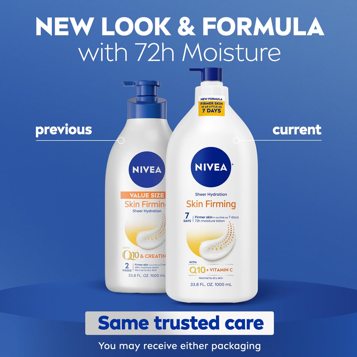 NIVEA label closeup highlighting Q10 and Vitamin C for firmer skin