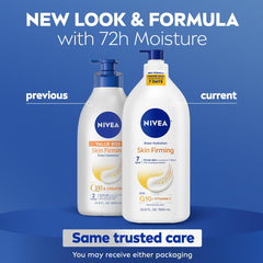 NIVEA label closeup highlighting Q10 and Vitamin C for firmer skin