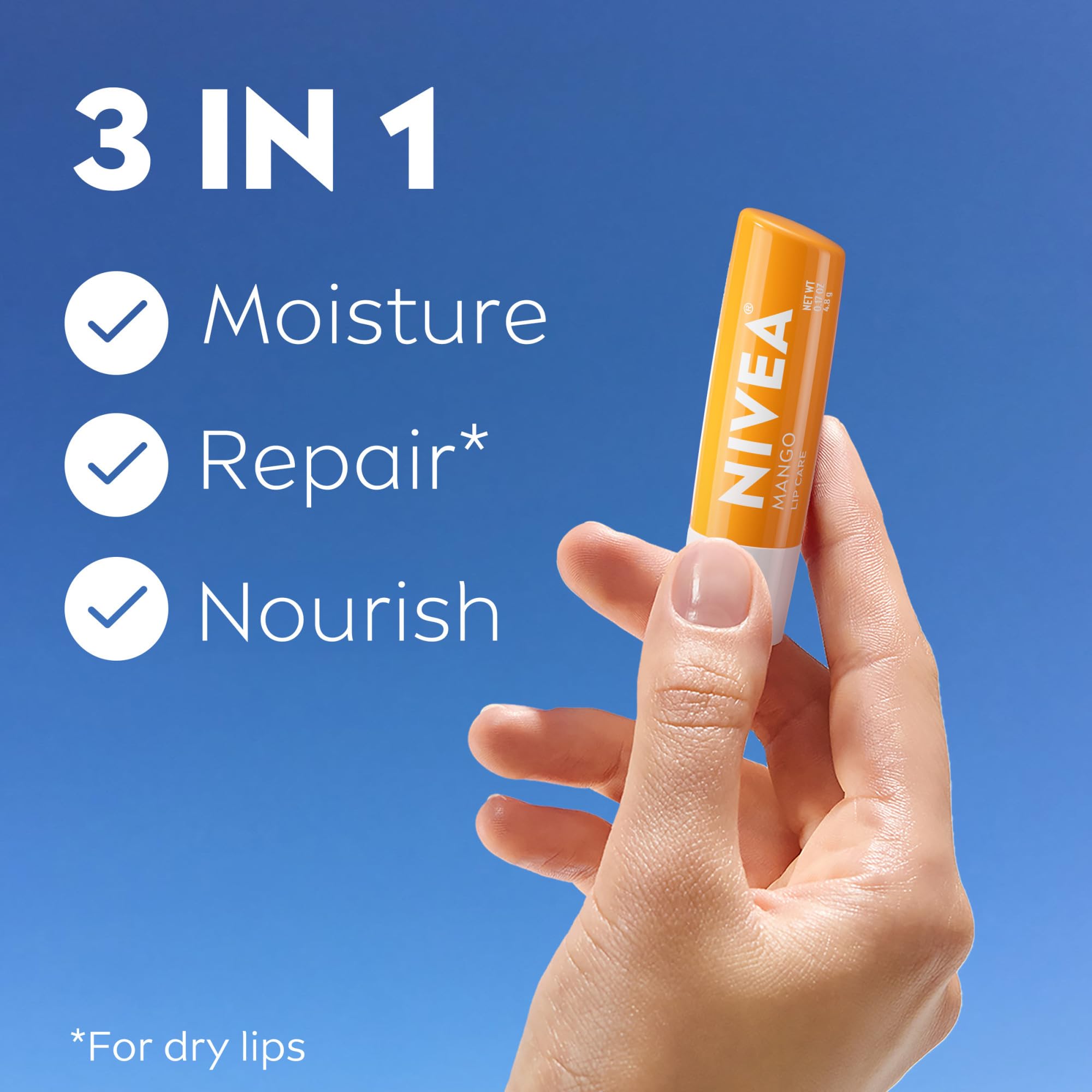 NIVEA open stick close-up showing smooth balm surface for easy application