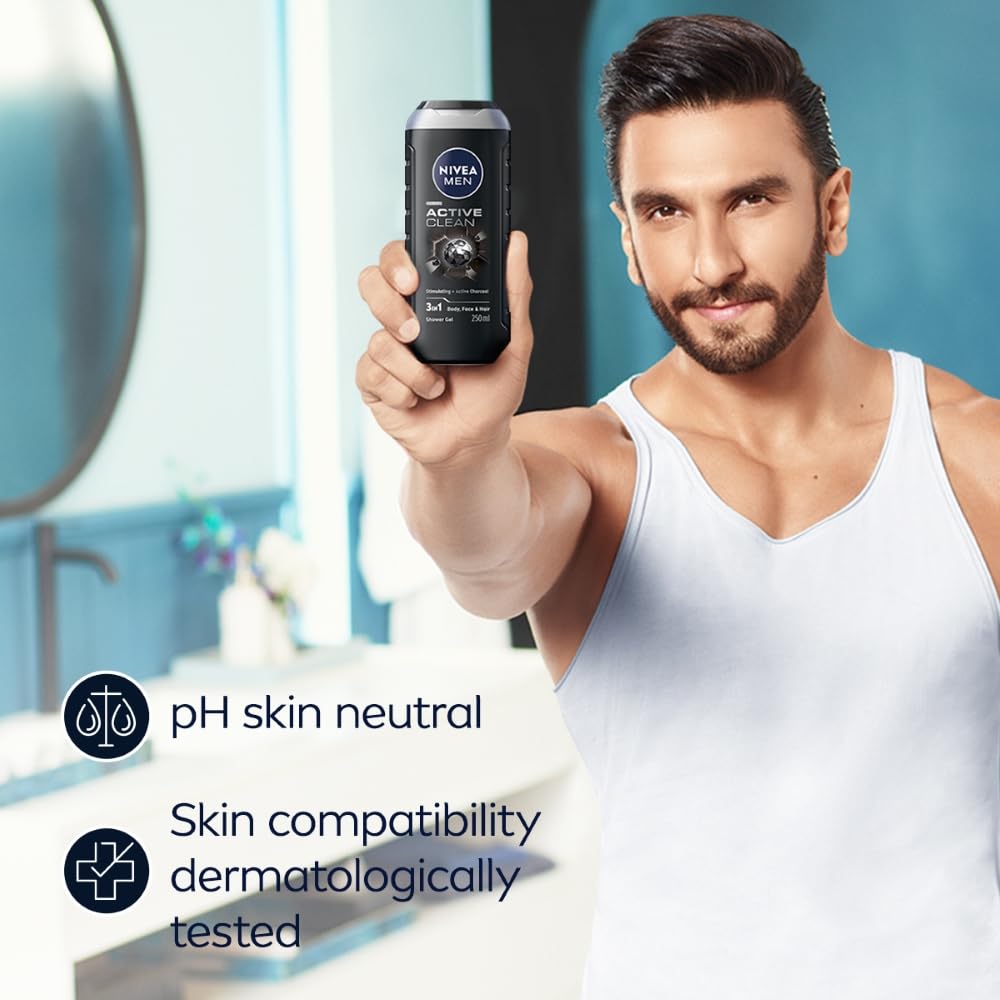 NIVEA MEN hair lather demo illustrating effective shampooing and rinsing