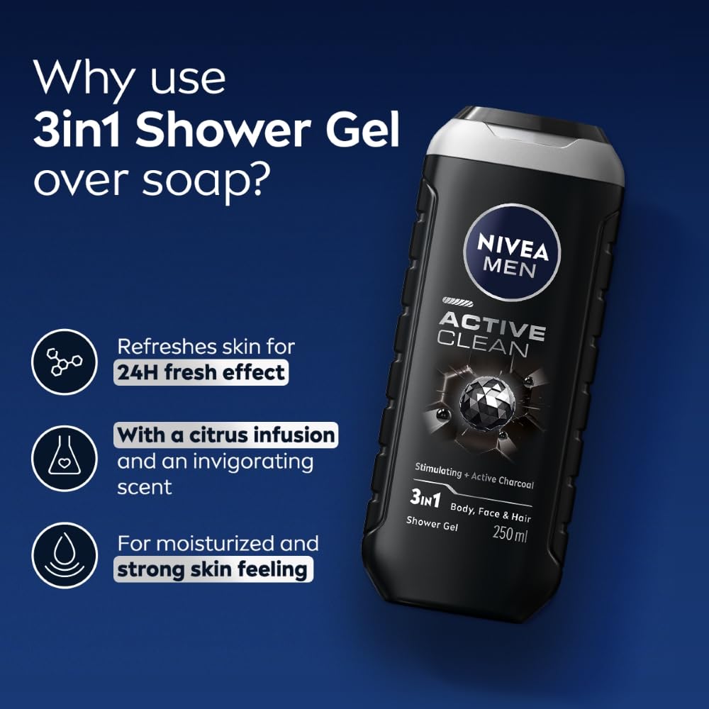 NIVEA MEN in-shower use showing convenience and all-in-one cleansing benefit