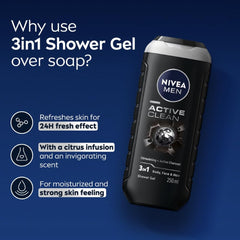 NIVEA MEN in-shower use showing convenience and all-in-one cleansing benefit