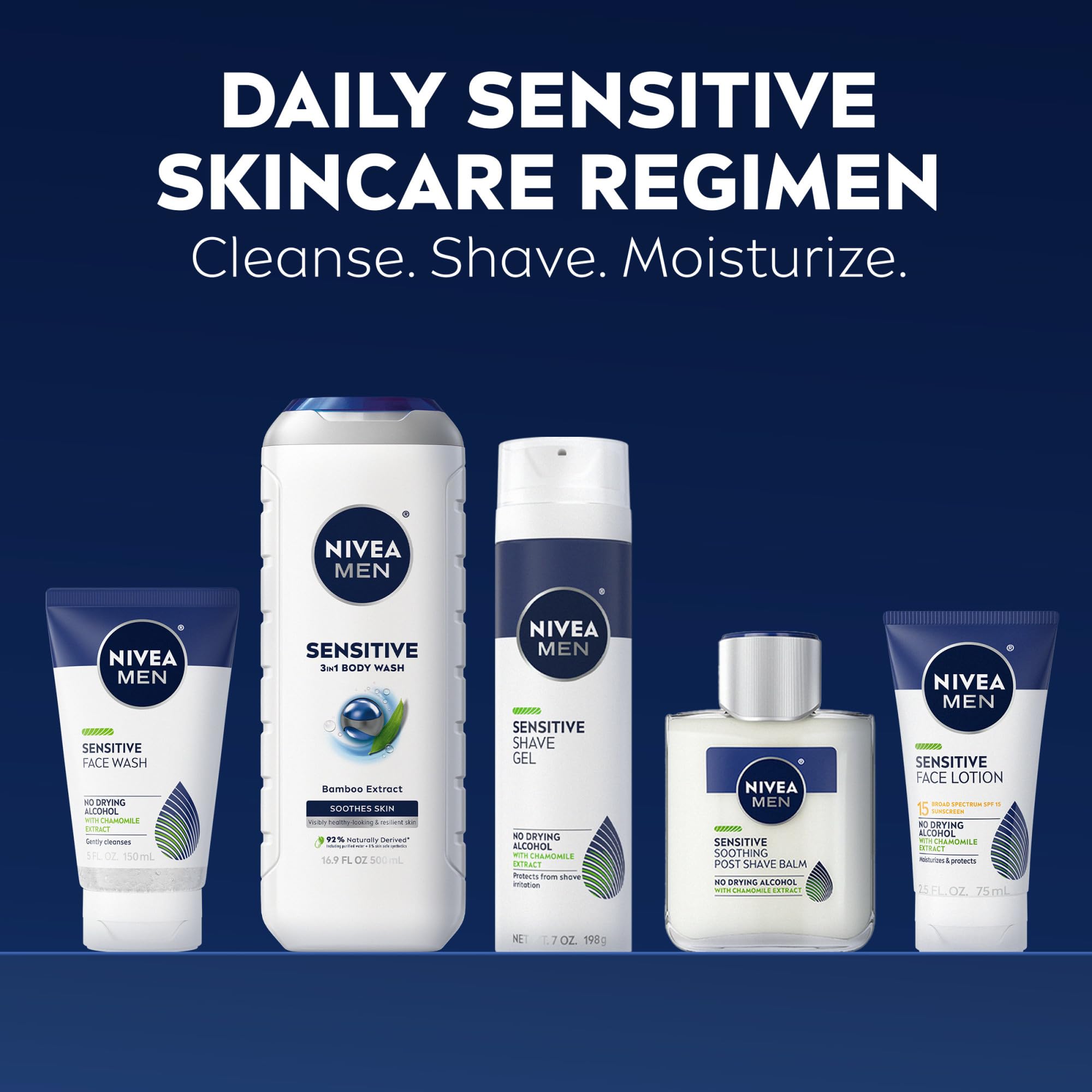 NIVEA MEN body wash pouring from bottle with nourishing bamboo and almond oil