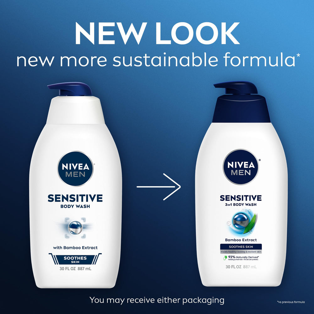 NIVEA MEN close-up label highlighting vegan, soap-free formula and features