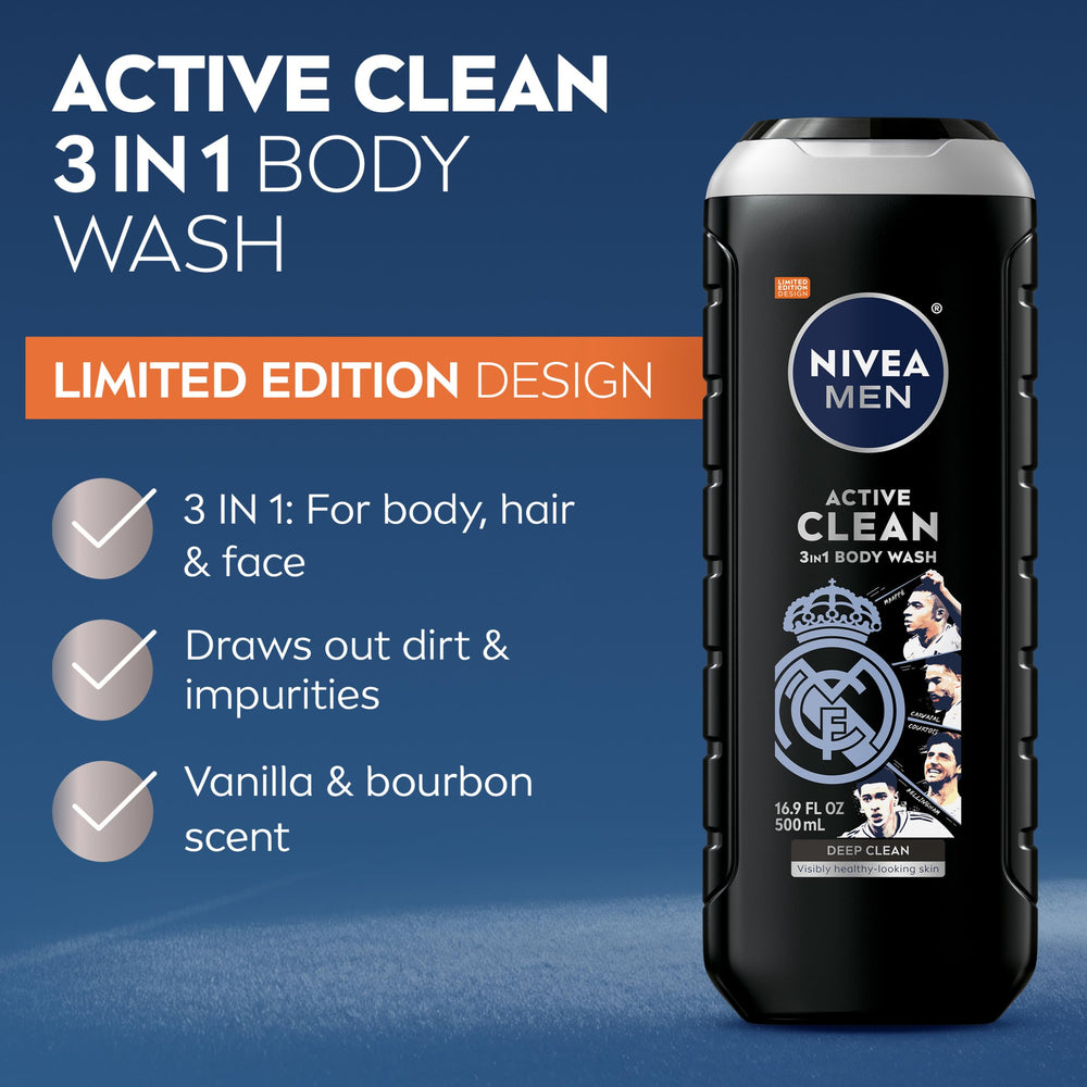 NIVEA MEN bottle label detail highlighting ingredients and recycled content