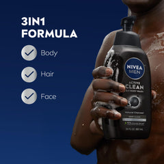 NIVEA MEN charcoal gel texture closeup demonstrating deep‑cleaning